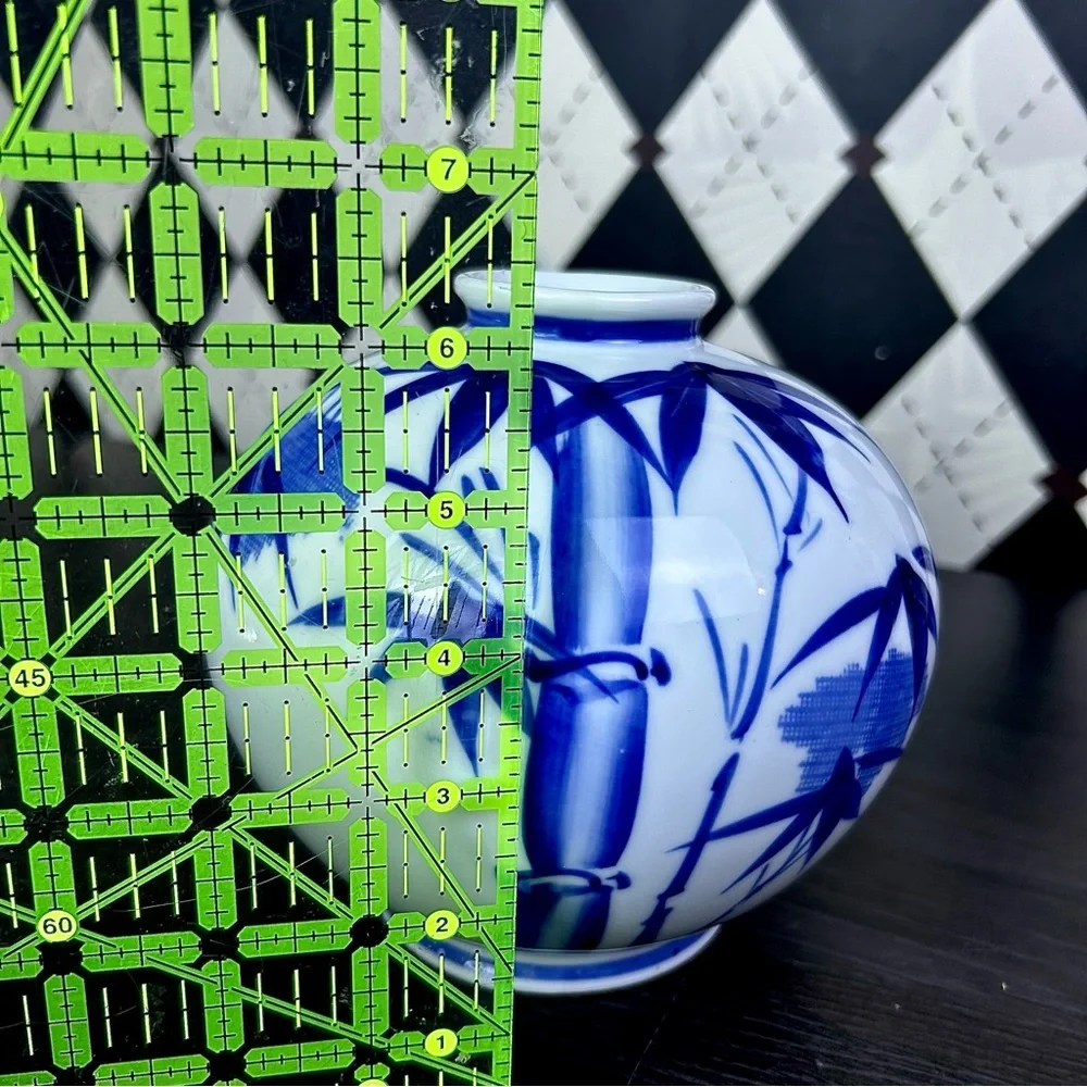 Blue White Porcelain Bamboo Vase Chinoiserie 6.5”‎ Grandmillenial Japan Decor